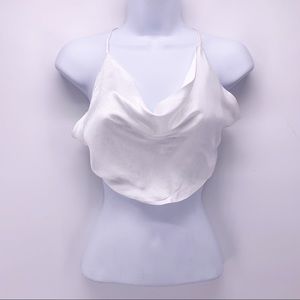Zara White Satin Cropped Cowl Neck Top Size XS
